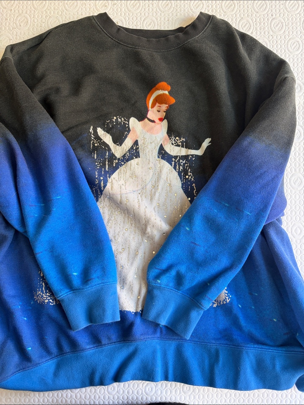 Cinderella Rhinestone Graphic Crewneck Sweater - Blue/Black